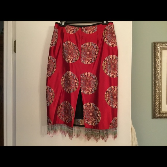 JALOUX GORGEOUS Silk Skirt w/Beaded Fringe… - Picture 3 of 11